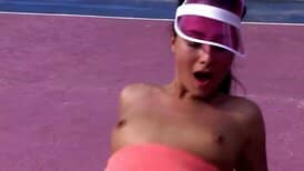 Tennis court foursome with two hot athletic teen babes