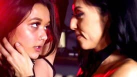 Dark-haired vixen eats hairy teen pussy in strappy lingerie