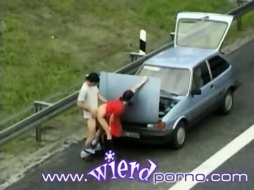 German couple fucks next to a busy highway