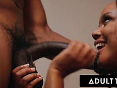 Busty Black Beauty with Massive Ass Pleasures Her BBC Boyfriend with Deepthroat and Wide Open Pussy